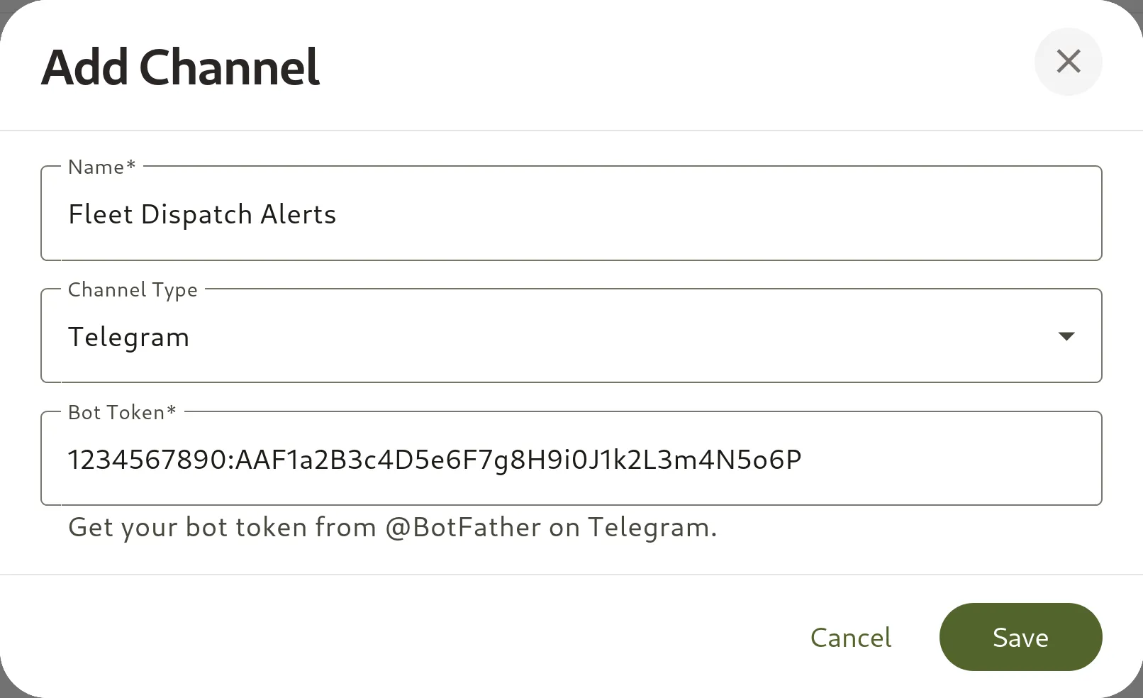Add Notification Channel Dialog