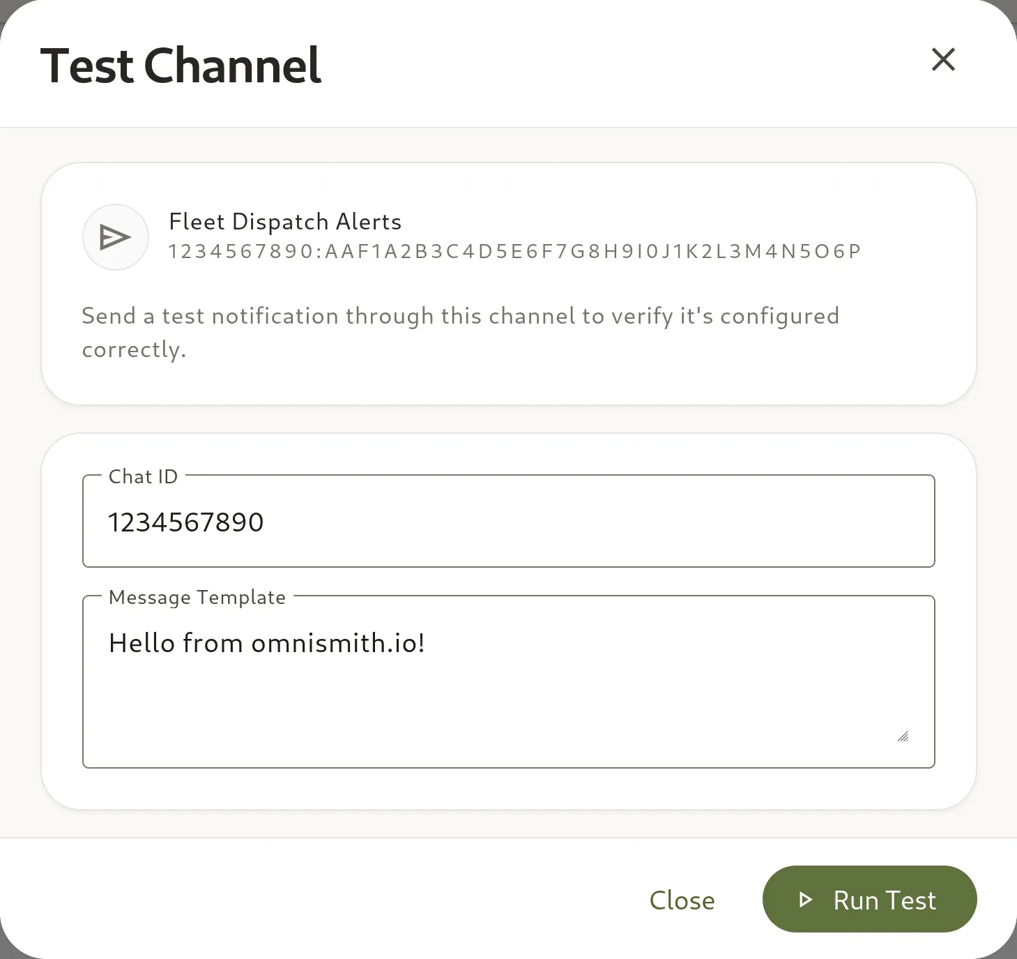 Test Notification Channel Dialog