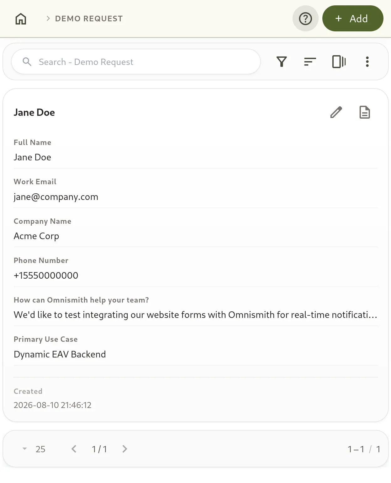Omnismith Demo Request Template Records Search