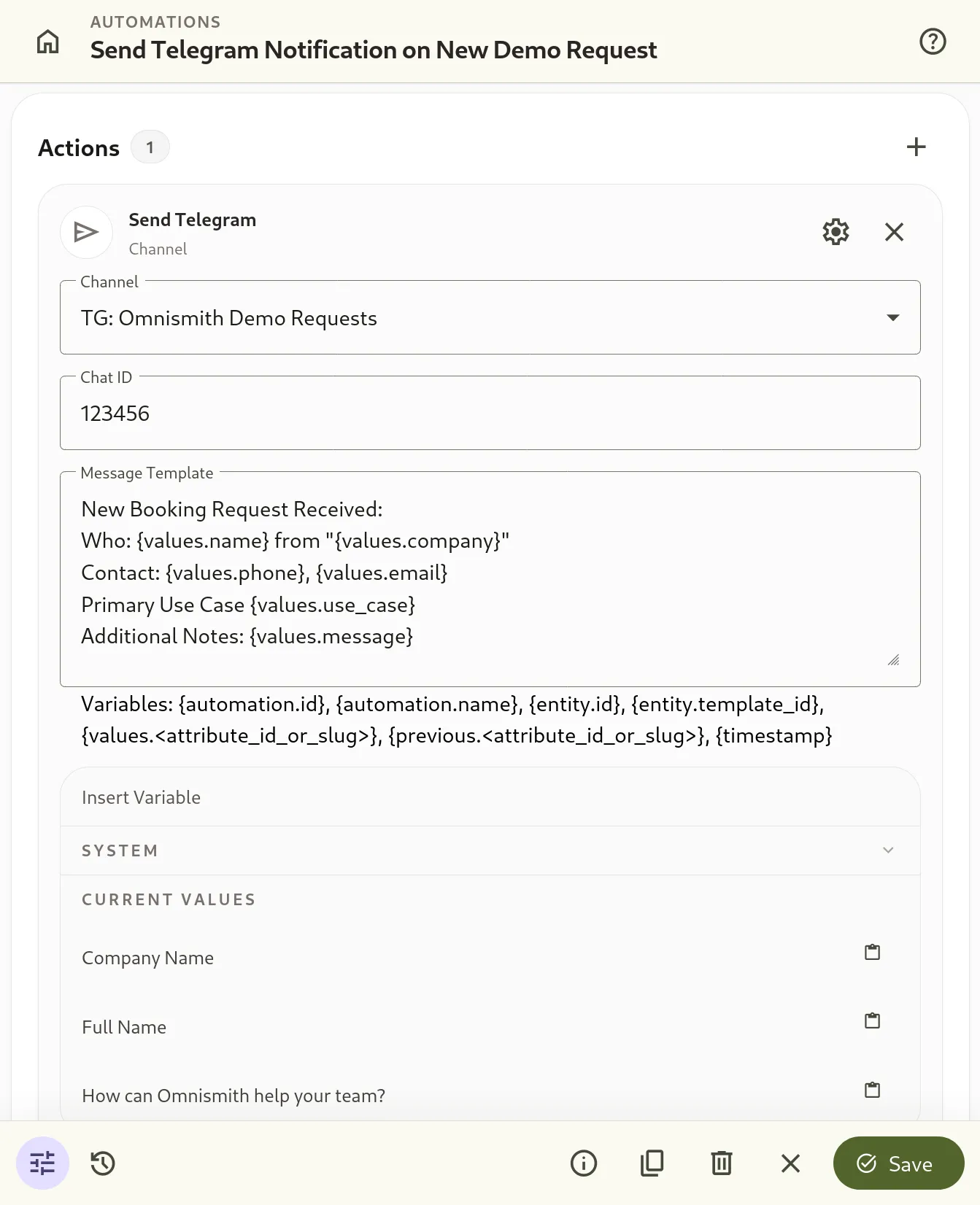 Configuring Payload Template for Telegram Notification